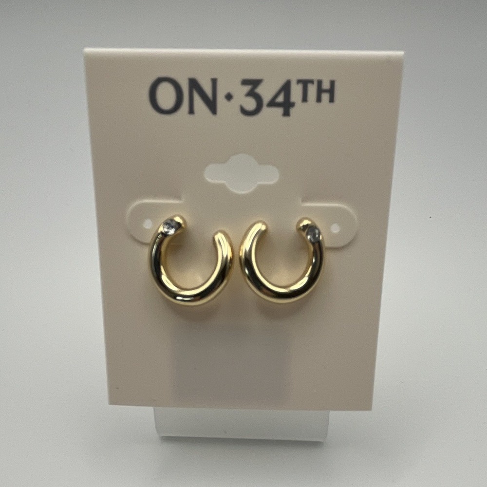 ON·34TH Gold Tone Hoop Earrings Round Metal Butterfly Closure‎ with pave crystal